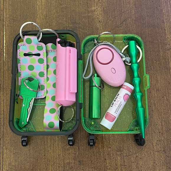 Other - NWOT Green & Pink Polka Dot Self-Defense Keychain Set